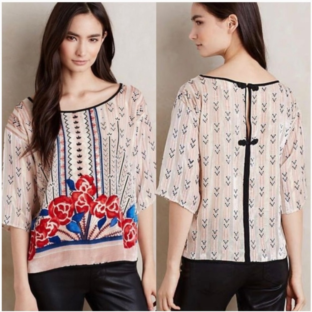 Anthropologie Moulinette Soeurs Velvet Art Deco silk blend top